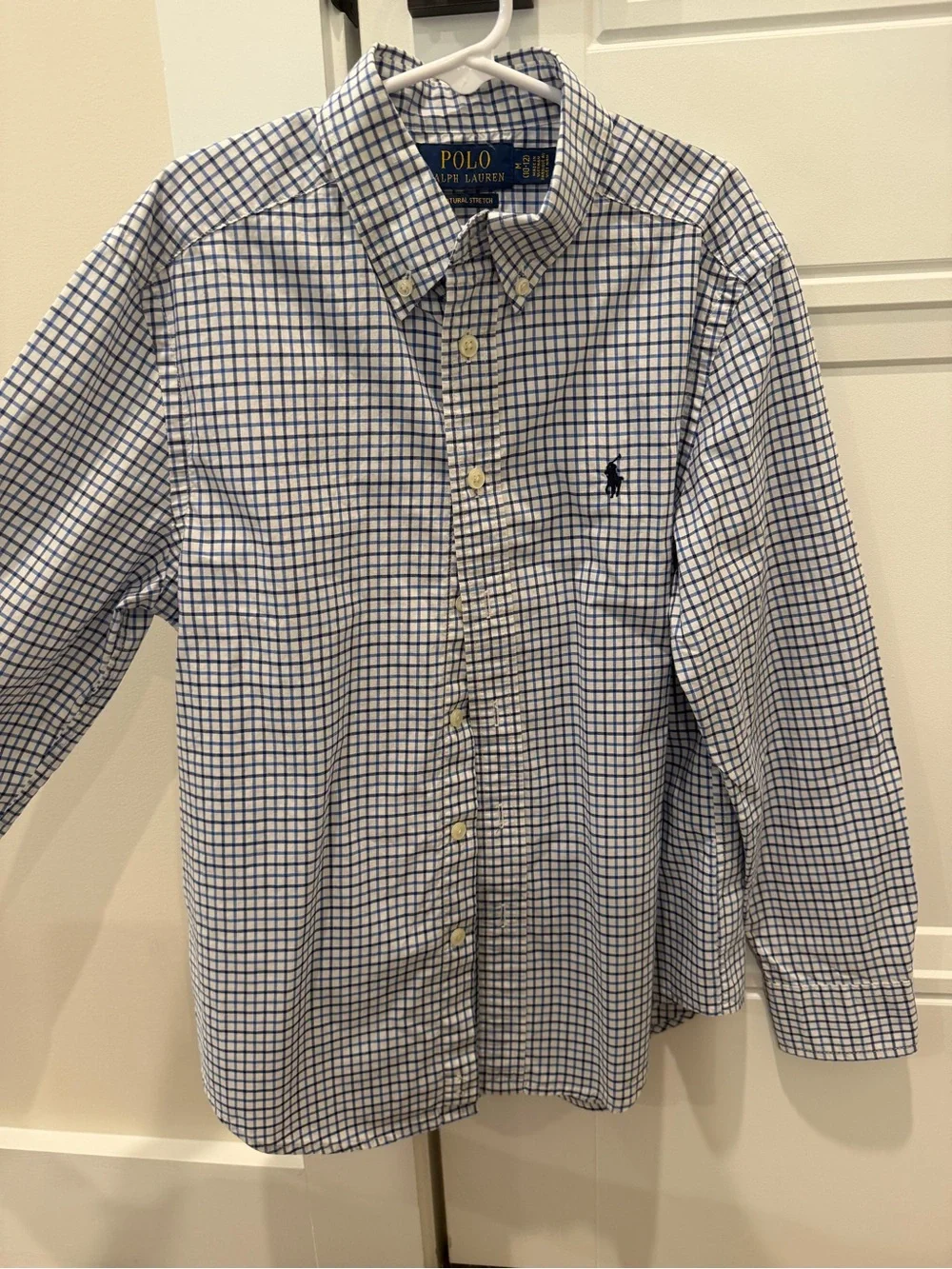 Ralph Lauren Boys' White and Blue Check Button-Down Shirt